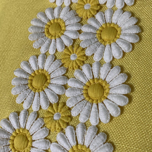 Vintage Yellow Linen Dress with Lace Daisies by Miss Elliette. Bohemian 1960s Sustainable Fashion. - Scotch Street Vintage